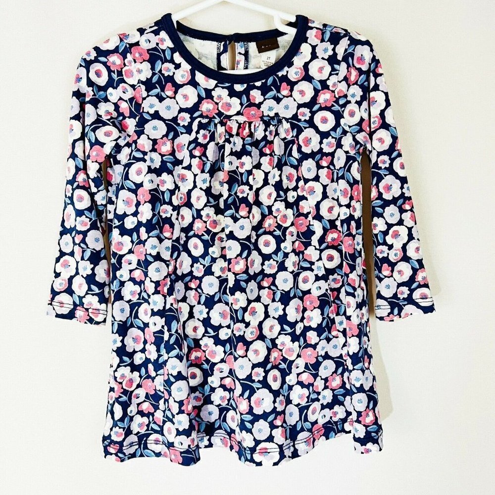 Tea Collection‎ Toddler Girl’s Navy Floral Printed Cotton Dress Sz 2